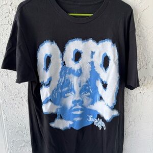 Black Graphic Tee with Blue and White Design